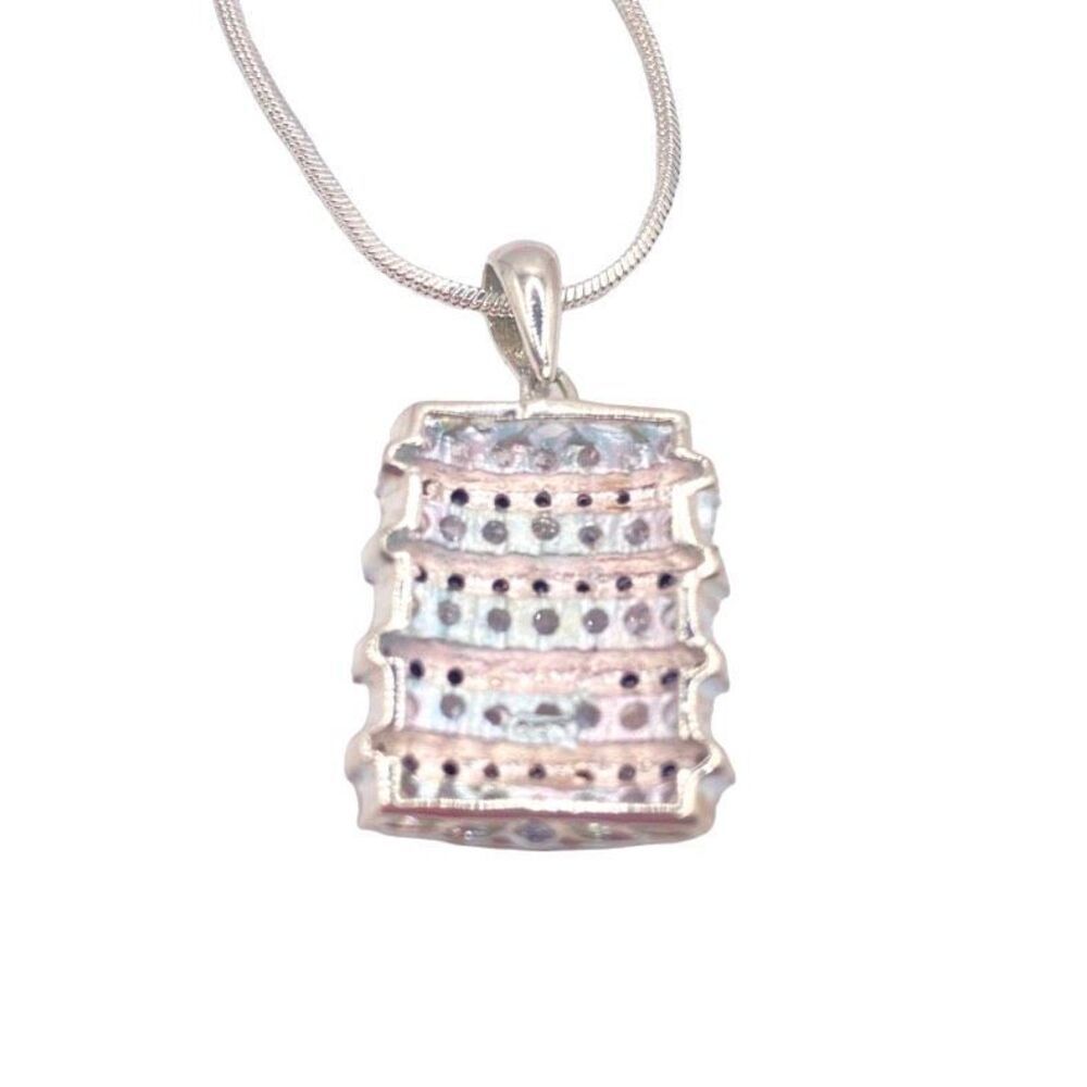 Silver Black and White Stripes Rhinestone Pendant Necklace - Picture 3 of 4
